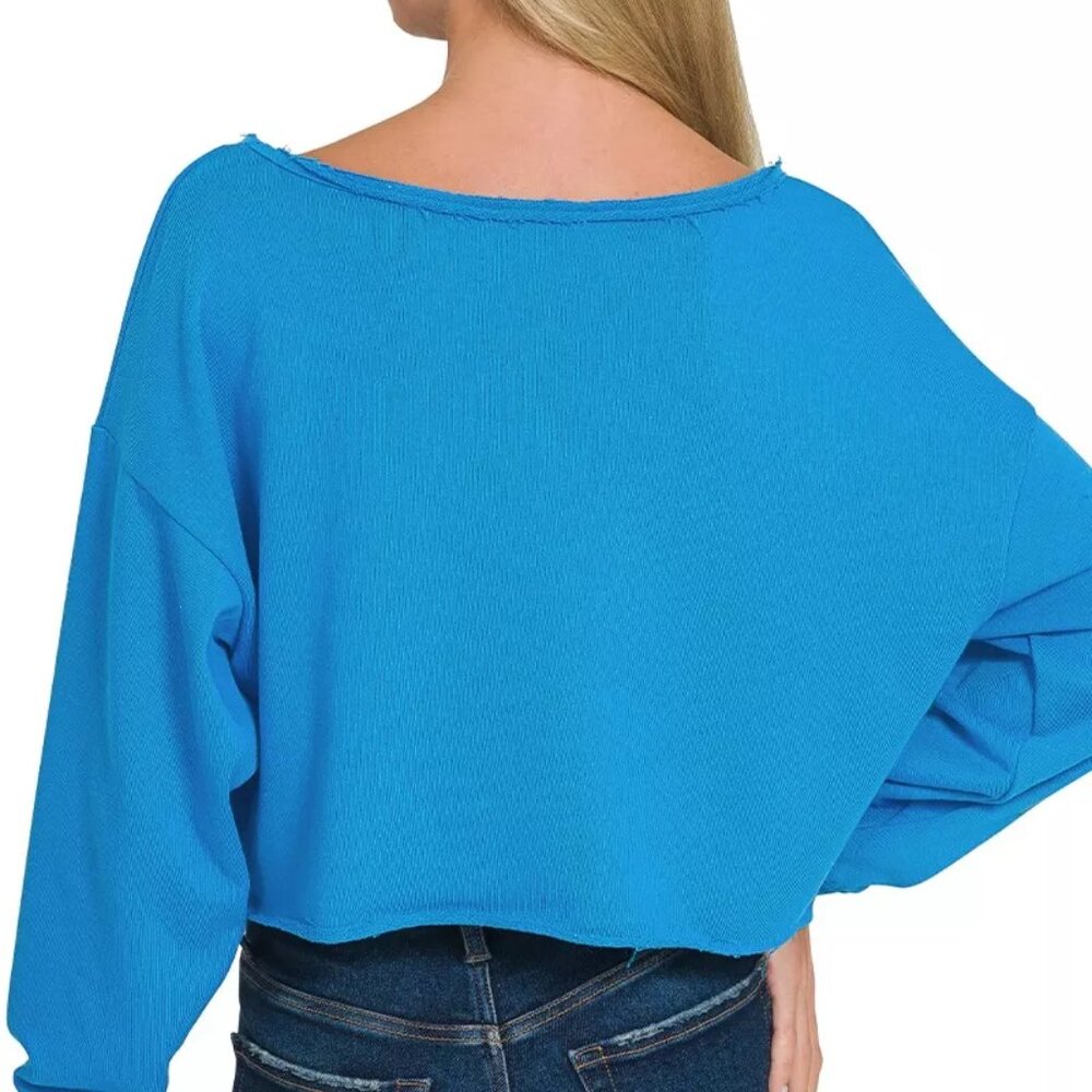 Zenana French Terry Boatneck Crop Top - Picture 4 of 7